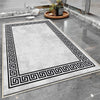 Gray White Black Greek Key Bathroom Rug - Geometric Non Slip Bath Mat, Quick Dry Washable Toilet Mat, Soft Modern Floral Bathroom Decor