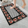 Colorful Roses Black White Checkered Bathroom Rug - Non Slip Bath Mat, Quick Dry Washable Toilet Mat, Soft Modern Floral Bathroom Decor