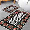 Colorful Roses Black White Checkered Bathroom Rug - Non Slip Bath Mat, Quick Dry Washable Toilet Mat, Soft Modern Floral Bathroom Decor