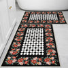 Colorful Roses Black White Checkered Bathroom Rug - Non Slip Bath Mat, Quick Dry Washable Toilet Mat, Soft Modern Floral Bathroom Decor
