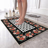 Colorful Roses Black White Checkered Bathroom Rug - Non Slip Bath Mat, Quick Dry Washable Toilet Mat, Soft Modern Floral Bathroom Decor