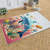 Round Colorful Under Sea Dolphin Fish Nursery Room Rug, Cute Pink Rug Gift For Kids, Baby Room Gift, Kids Room Decor with pillow case gift