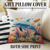 Round Colorful Under Sea Dolphin Fish Nursery Room Rug, Cute Pink Rug Gift For Kids, Baby Room Gift, Kids Room Decor with pillow case gift