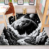 Round Black White Space Planets Moon Kids Nursery Room Rug, Washable Non-Slip Rug Gift For Kids, Baby Kids Room Decor with pillow case gift