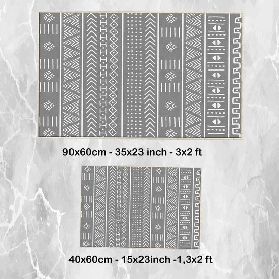 Gray White Aztec Boho Bathroom Rug Non Slip Quick Dry Bath Mat - Tribal Bohemian Geometric Floral Toilet Mat, Soft Washable Modern Decor