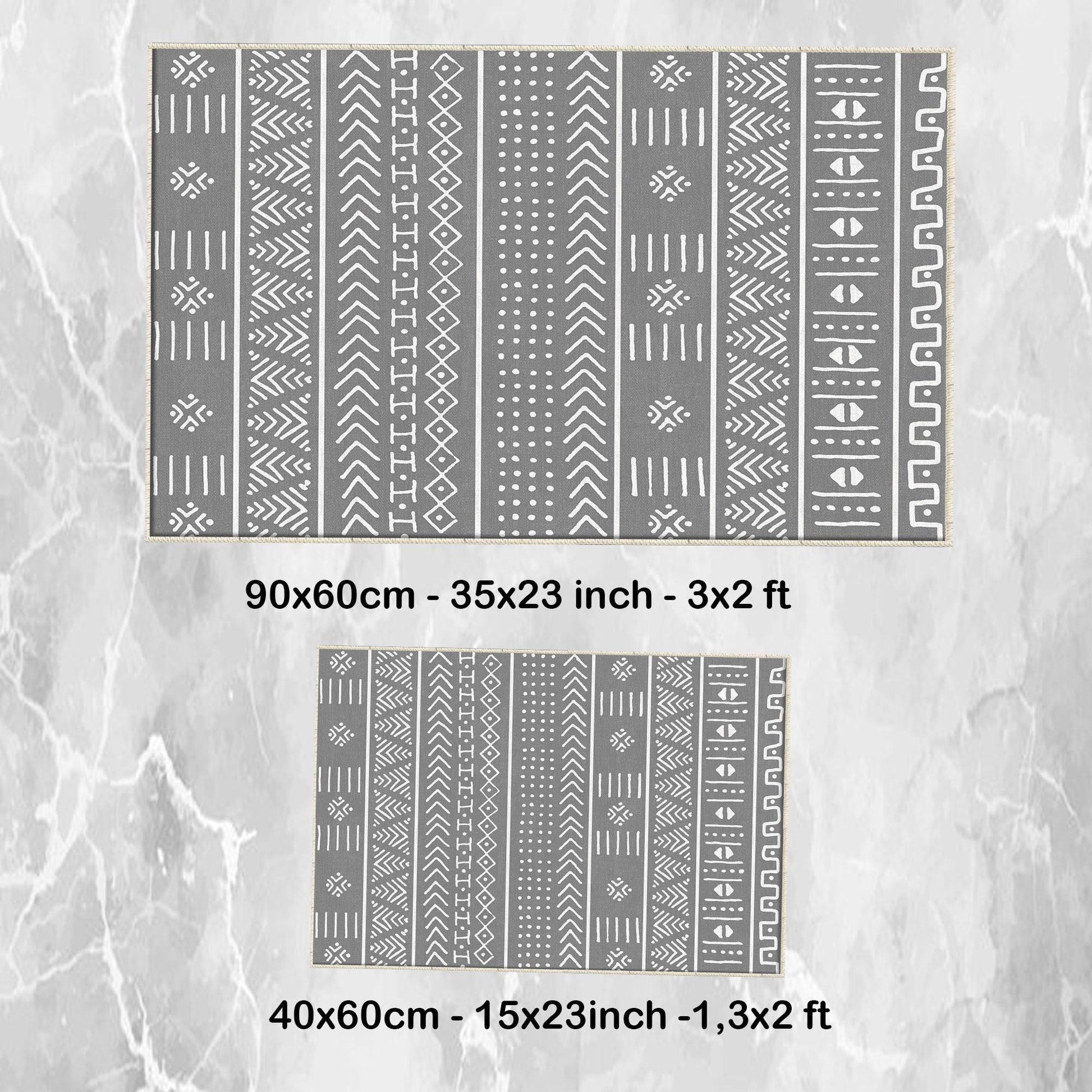 Gray White Aztec Boho Bathroom Rug Non Slip Quick Dry Bath Mat - Tribal Bohemian Geometric Floral Toilet Mat, Soft Washable Modern Decor