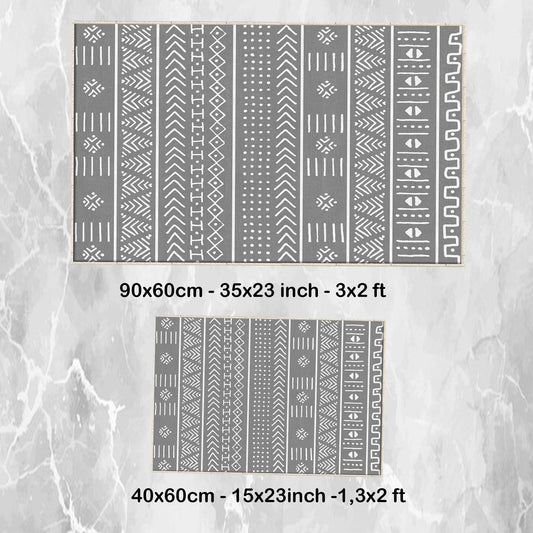 Gray White Aztec Boho Bathroom Rug Non Slip Quick Dry Bath Mat - Tribal Bohemian Geometric Floral Toilet Mat, Soft Washable Modern Decor