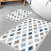 Blue Gray Brown Tiles Bathroom Rug Non Slip Quick Dry Bath Mat - Geometric Toilet Mat, Soft Washable Modern Decor