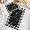 Black White Marble Border Lines Bathroom Rug Non Slip Quick Dry Bath Mat - Geometric Toilet Mat, Soft Washable Modern Decor