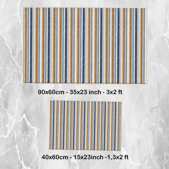 Brown Navy Blue Lines Bathroom Rug Non Slip Quick Dry Bath Mat - Geometric Toilet Mat, Soft Washable Modern Decor