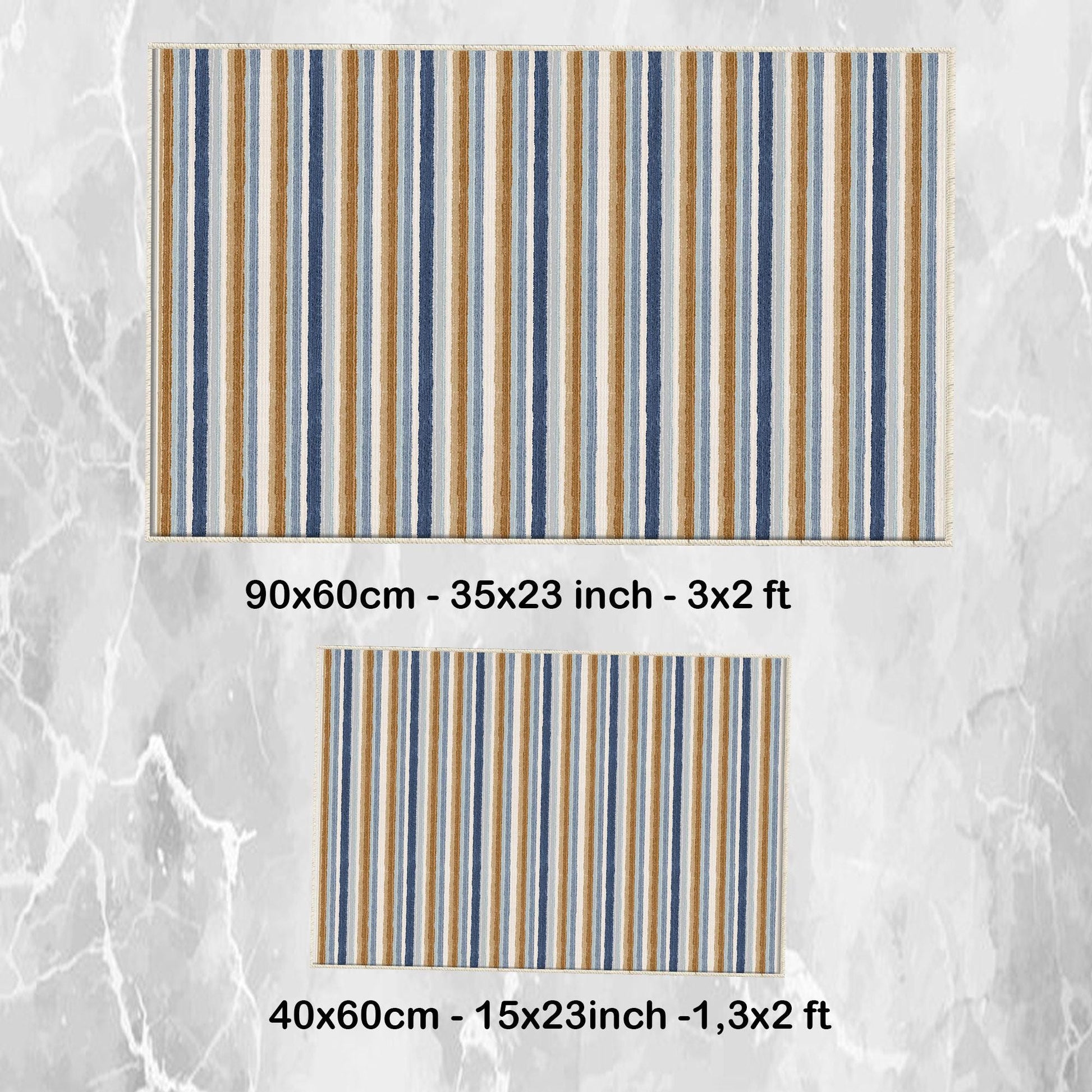 Brown Navy Blue Lines Bathroom Rug Non Slip Quick Dry Bath Mat - Geometric Toilet Mat, Soft Washable Modern Decor