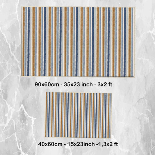 Brown Navy Blue Lines Bathroom Rug Non Slip Quick Dry Bath Mat - Geometric Toilet Mat, Soft Washable Modern Decor