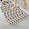 Brown Navy Blue Lines Bathroom Rug Non Slip Quick Dry Bath Mat - Geometric Toilet Mat, Soft Washable Modern Decor