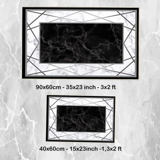 Black White Marble Design Bathroom Rug Non Slip Quick Dry Bath Mat - Geometric Toilet Mat, Soft Washable Modern Decor