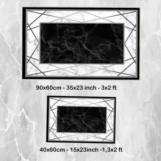 Black White Marble Design Bathroom Rug Non Slip Quick Dry Bath Mat - Geometric Toilet Mat, Soft Washable Modern Decor