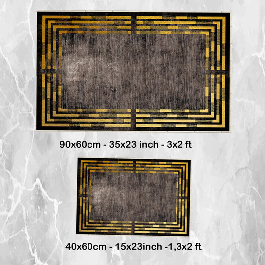 Brown Golden Lines Bathroom Rug Non Slip Quick Dry Bath Mat - Geometric Toilet Mat, Soft Washable Modern Decor