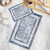 Blue White Retro Antiquing Border Line Bathroom Rug, Geometic Non Slip Quick Dry Bath Mat - Geometric Toilet Mat, Soft Washable Modern Decor