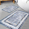 Blue White Retro Antiquing Border Line Bathroom Rug, Geometic Non Slip Quick Dry Bath Mat - Geometric Toilet Mat, Soft Washable Modern Decor