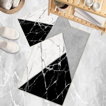 Black Gray White Marble Pattern Bathroom Rug, Geometic Non Slip Quick Dry Bath Mat - Geometric Toilet Mat, Soft Washable Modern Decor