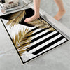 Golden Floral Black White Bathroom Rug, Geometic Non Slip Quick Dry Bath Mat - Geometric Toilet Mat, Soft Washable Modern Decor