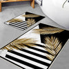 Golden Floral Black White Bathroom Rug, Geometic Non Slip Quick Dry Bath Mat - Geometric Toilet Mat, Soft Washable Modern Decor