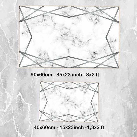 Gray White Silver Lines Marble Bathroom Rug Non Slip Quick Dry Bath Mat Geometric Washable Soft Modern Toilet Mat with Border Lines