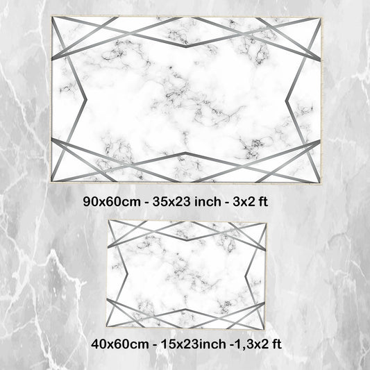 Gray White Silver Lines Marble Bathroom Rug Non Slip Quick Dry Bath Mat Geometric Washable Soft Modern Toilet Mat with Border Lines