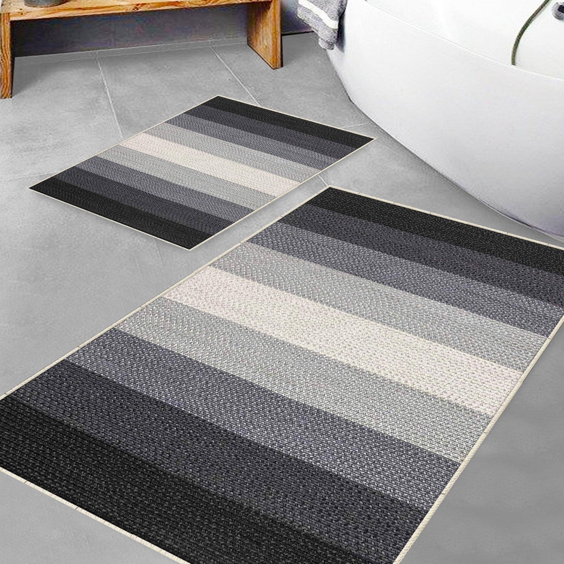 Gray Cream Black Border Bathroom Rug Non Slip Quick Dry Bath Mat Geometric Washable Soft Modern Toilet Mat