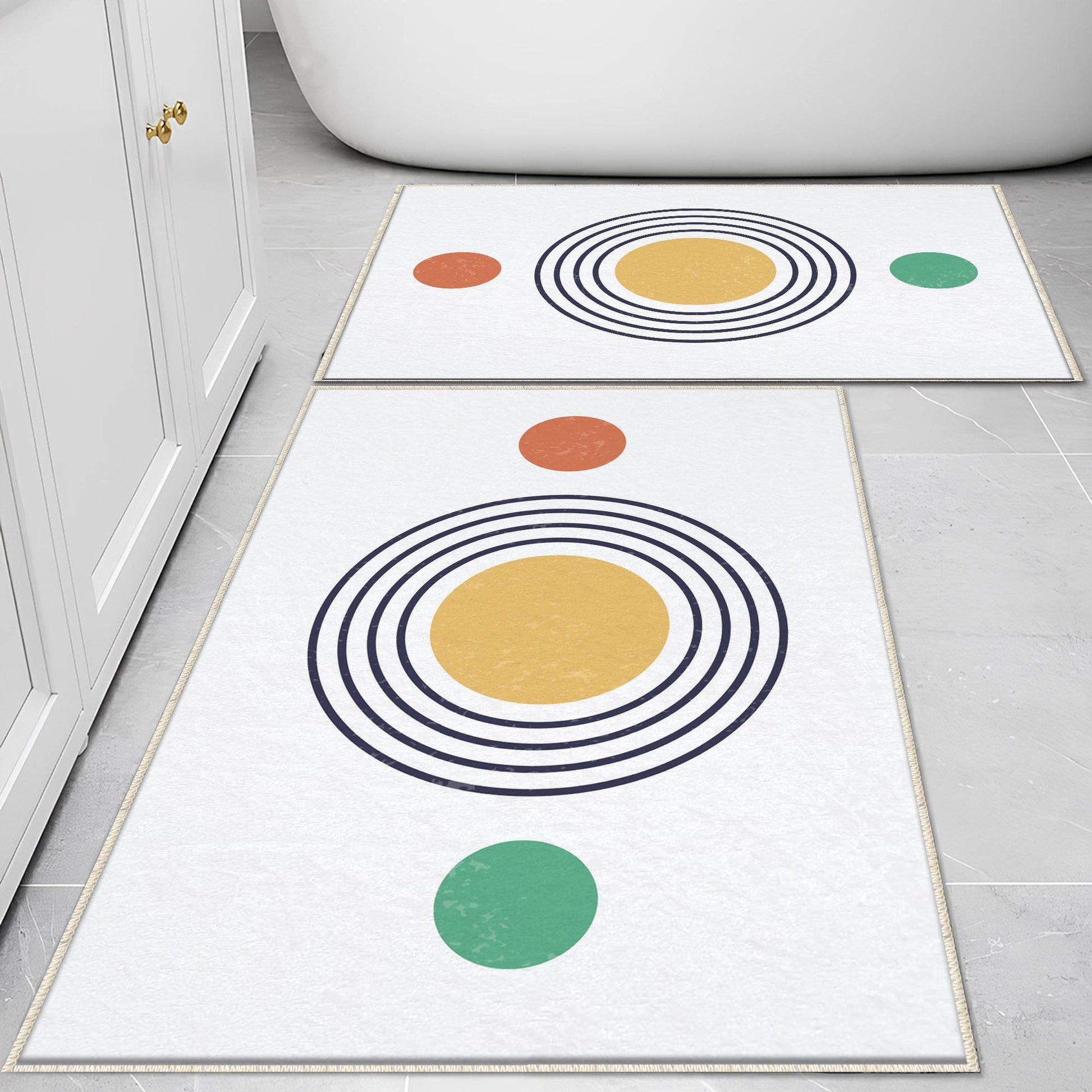 Orange Yellow Black Geometric Minimal Bathroom Rug, Non Slip Quick Dry Bath Mat, Washable Soft Modern Toilet Mat