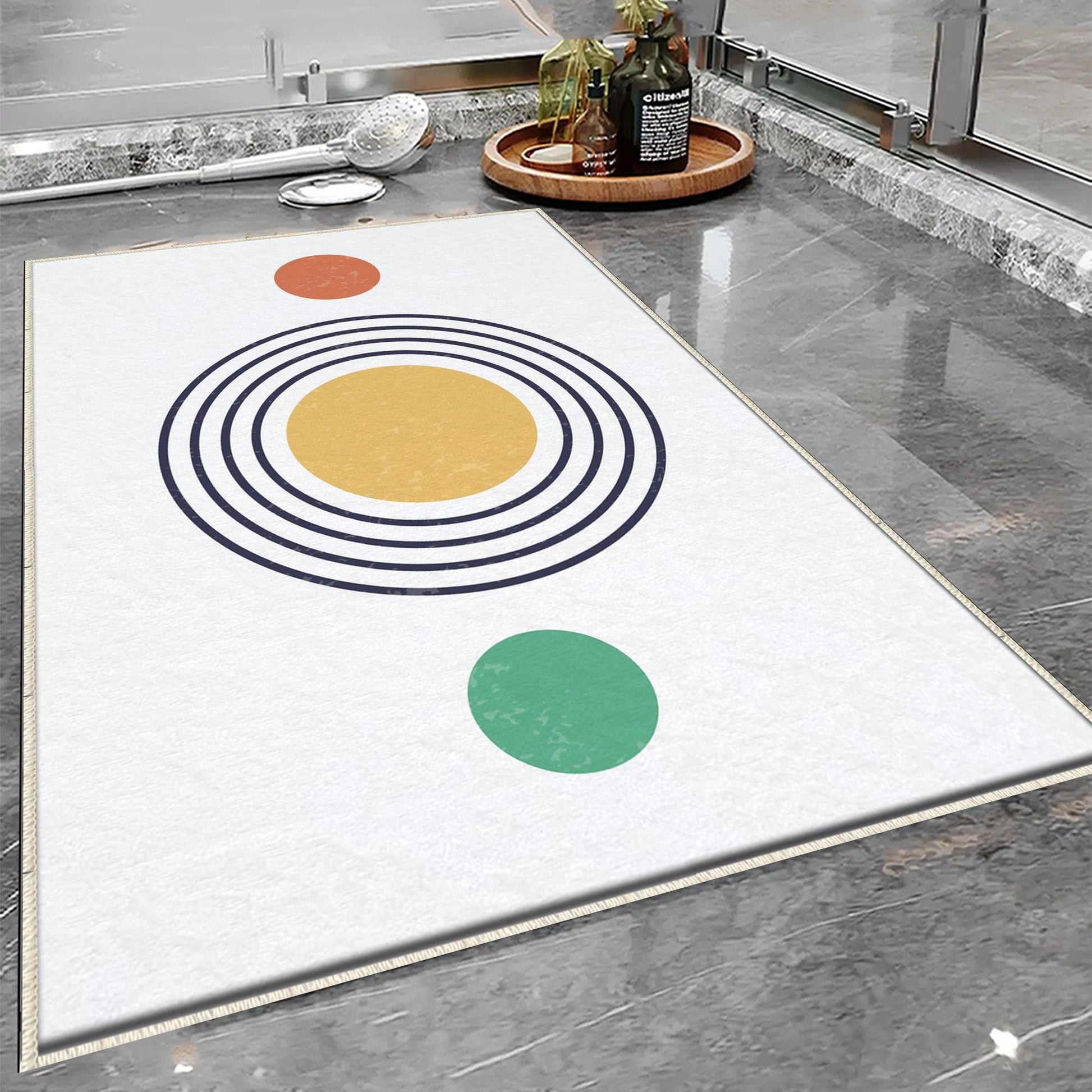 Orange Yellow Black Geometric Minimal Bathroom Rug, Non Slip Quick Dry Bath Mat, Washable Soft Modern Toilet Mat