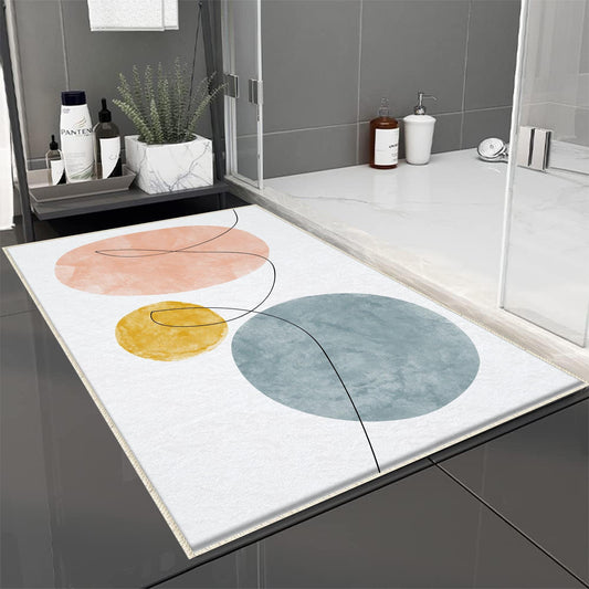 Pink Blue Yellow Black Lines Geometric Minimal Bathroom Rug, Non Slip Quick Dry Bath Mat, Washable Soft Modern Toilet Mat