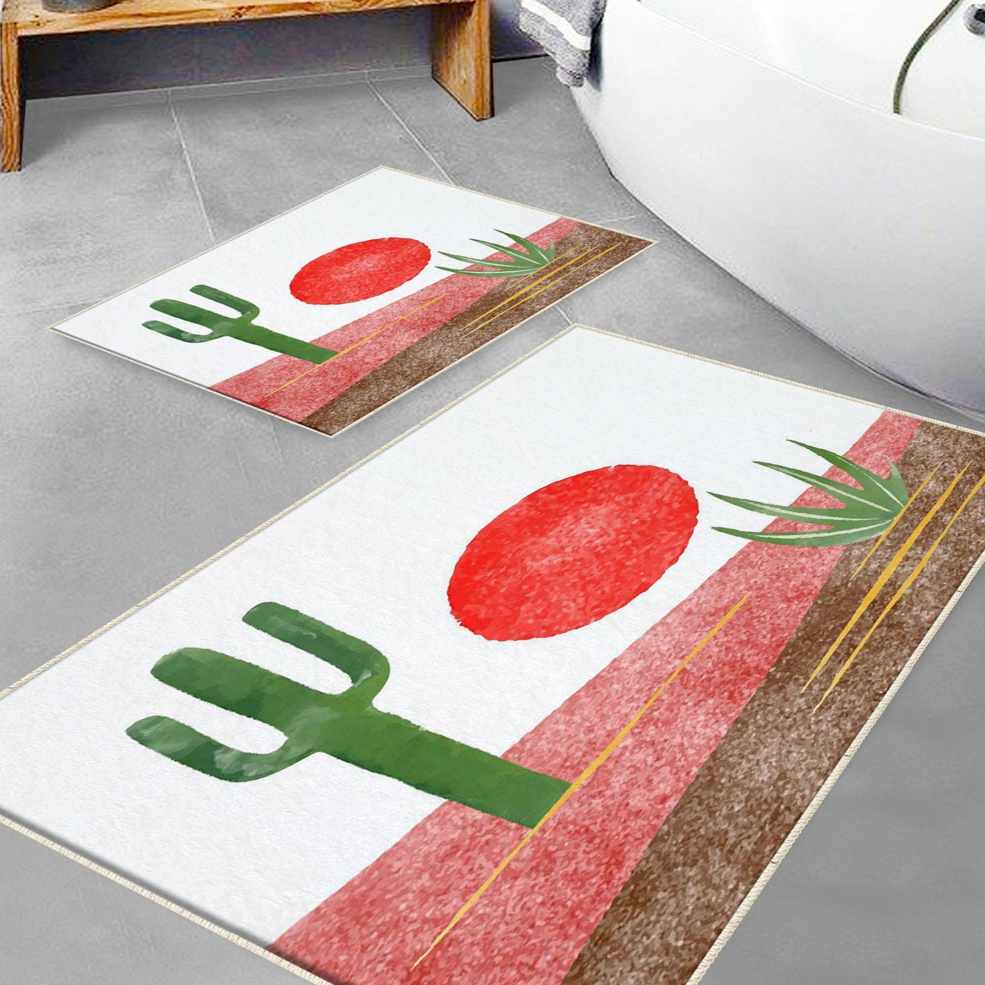 Sunset Western Cactus Bathroom Rug, Non Slip Quick Dry Bath Mat, Washable Soft Modern Toilet Mat