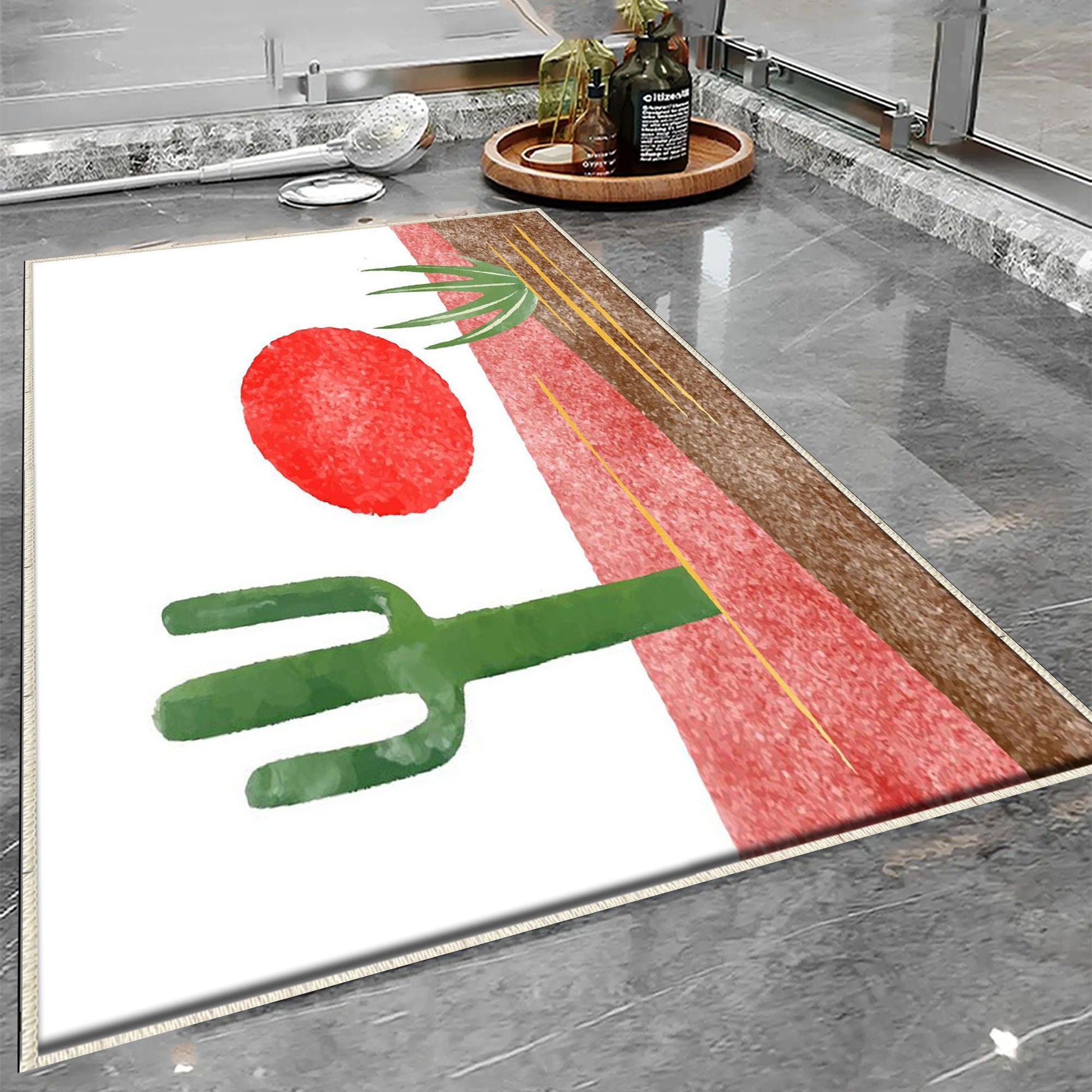 Sunset Western Cactus Bathroom Rug, Non Slip Quick Dry Bath Mat, Washable Soft Modern Toilet Mat