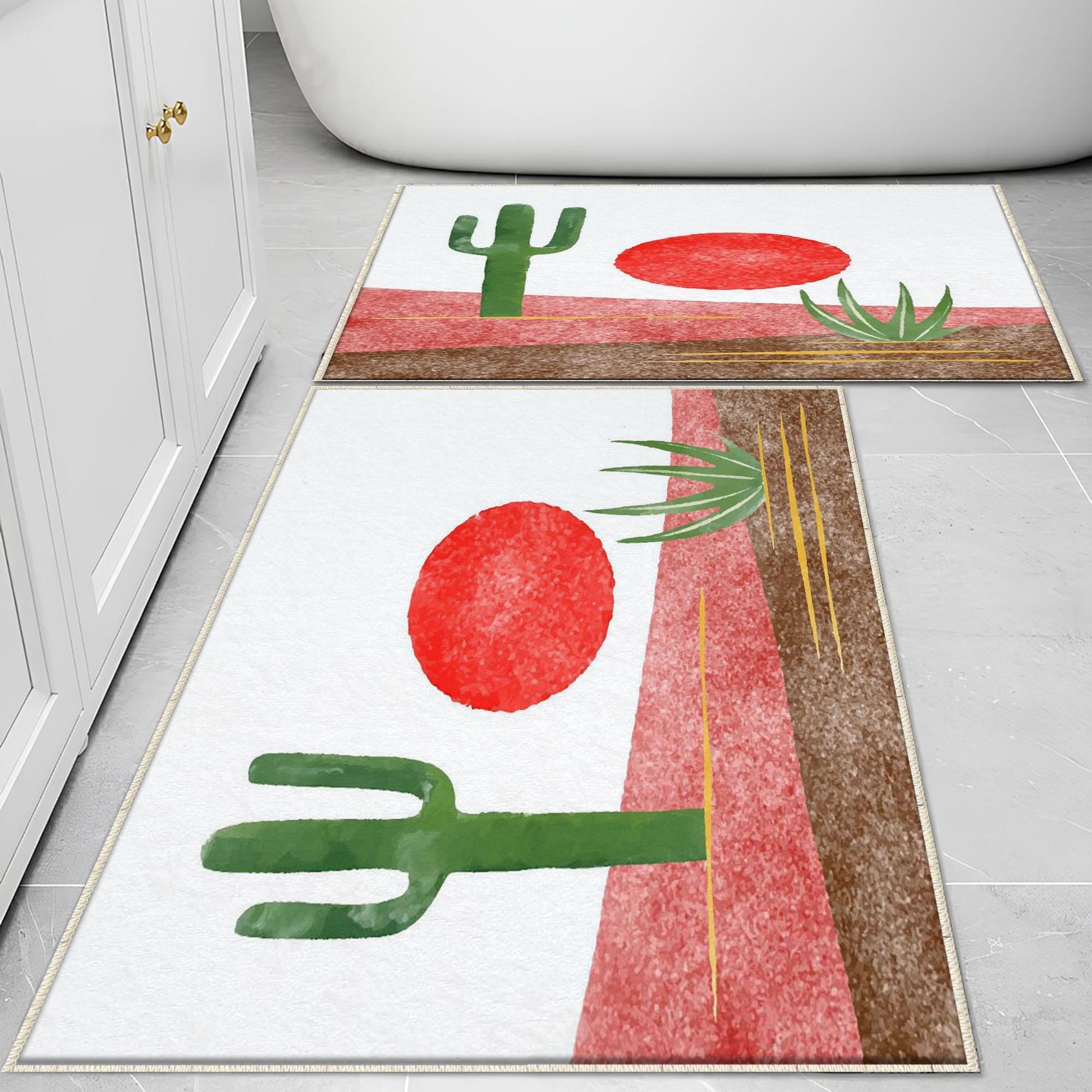 Sunset Western Cactus Bathroom Rug, Non Slip Quick Dry Bath Mat, Washable Soft Modern Toilet Mat