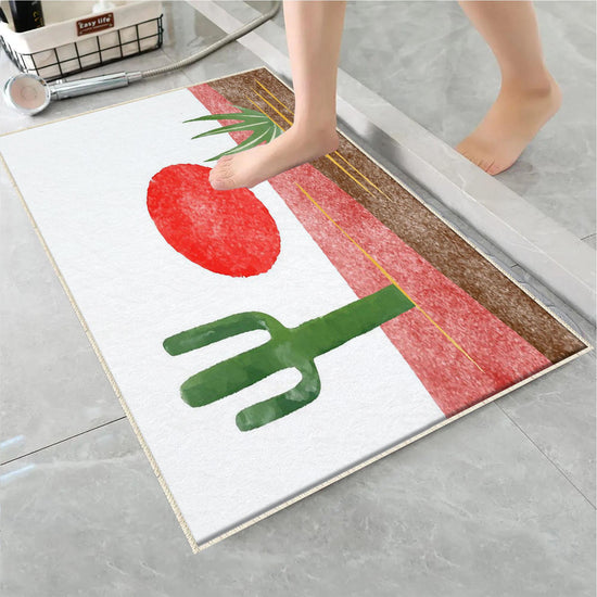 Sunset Western Cactus Bathroom Rug, Non Slip Quick Dry Bath Mat, Washable Soft Modern Toilet Mat