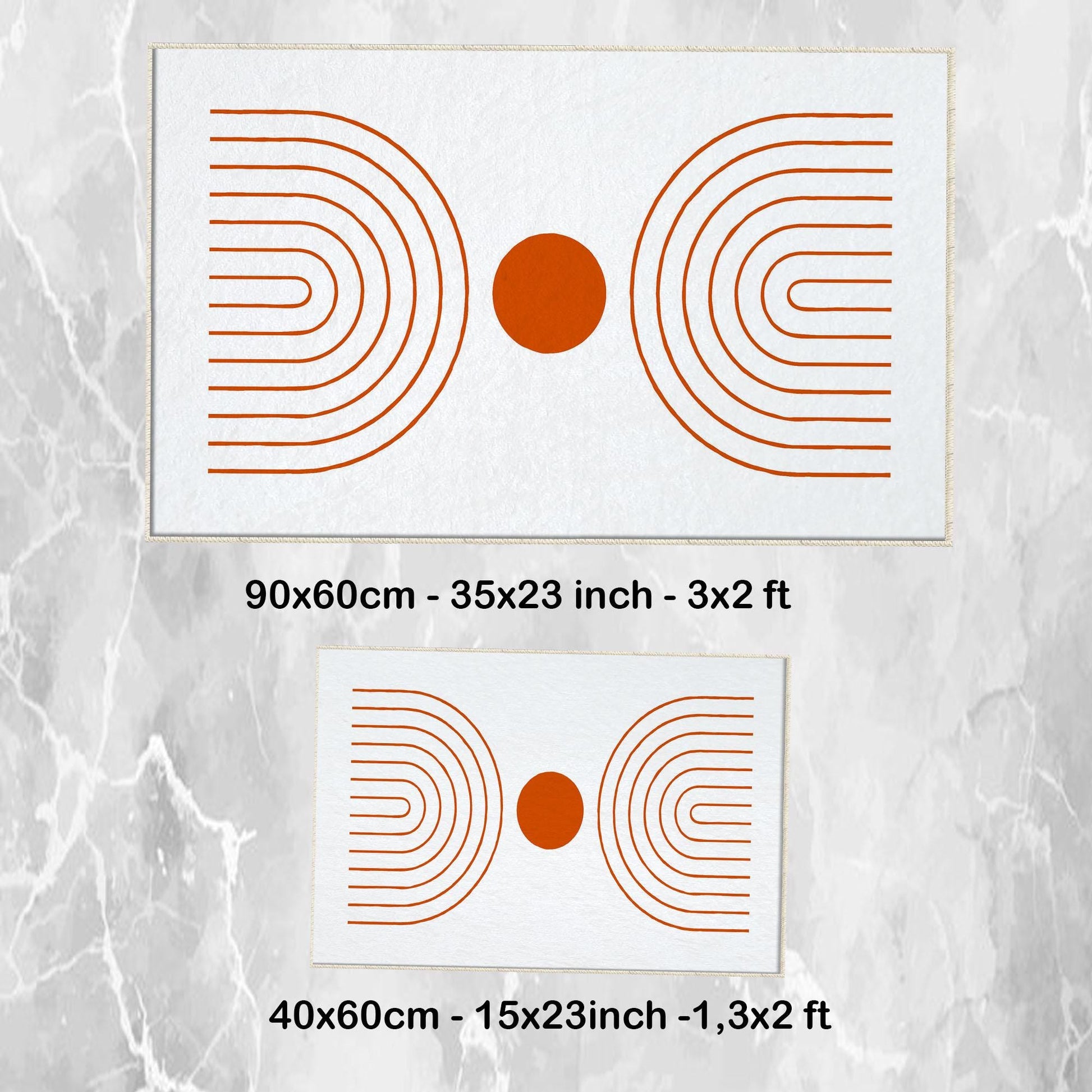 White Orange Minimal Geometric Bathroom Rug, Non Slip Quick Dry Bath Mat, Washable Soft Modern Toilet Mat
