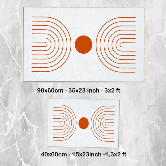 White Orange Minimal Geometric Bathroom Rug, Non Slip Quick Dry Bath Mat, Washable Soft Modern Toilet Mat
