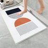 White Black Orange Minimal Geometric Bathroom Rug, Non Slip Quick Dry Bath Mat, Washable Soft Modern Toilet Mat