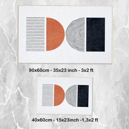 White Black Orange Minimal Geometric Bathroom Rug, Non Slip Quick Dry Bath Mat, Washable Soft Modern Toilet Mat