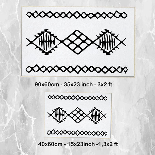 Black White Aztec Tribal Boho Geometric Bathroom Rug, Non Slip Quick Dry Bath Mat, Washable Soft Modern Toilet Mat