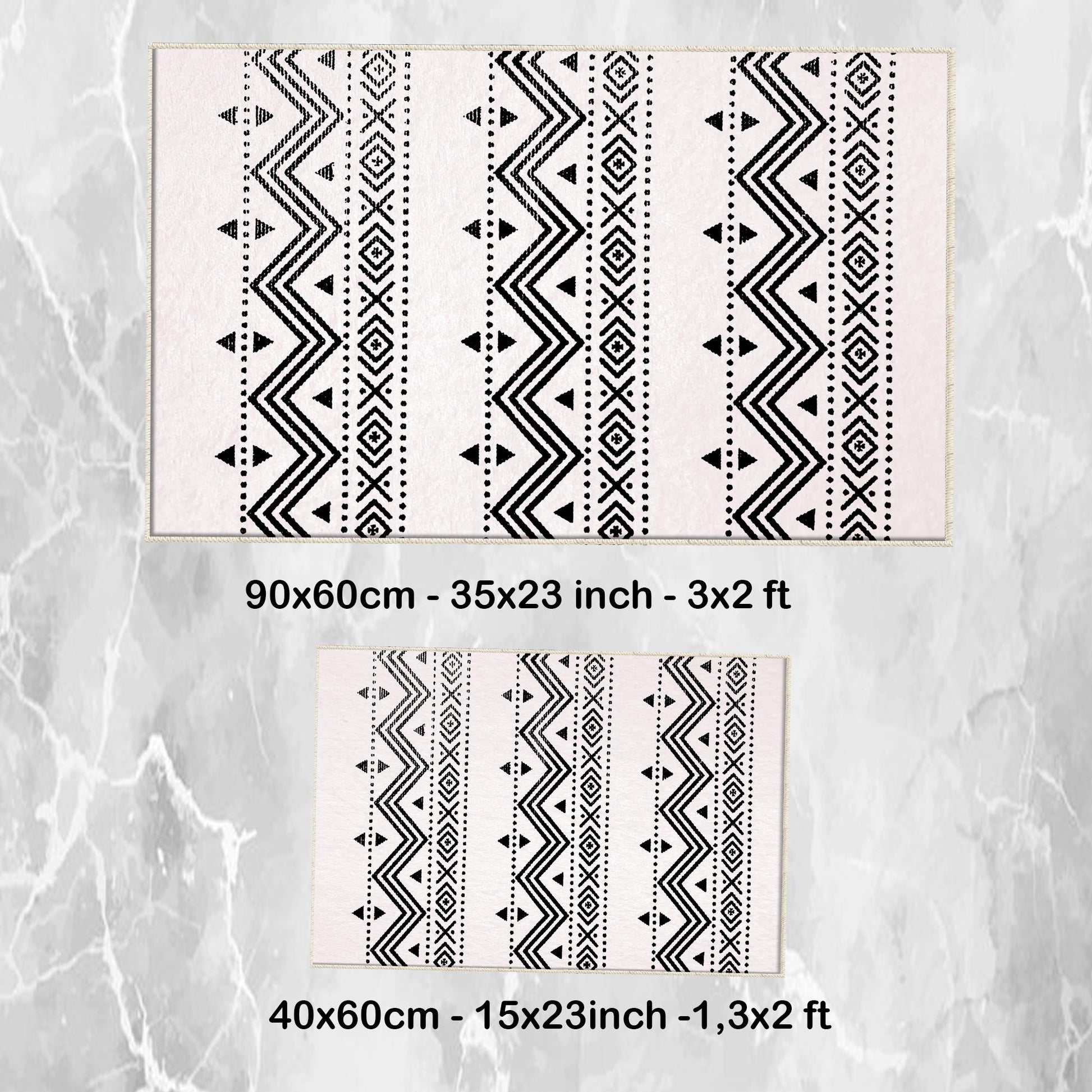Black White Aztec Tribal Boho Geometric Bathroom Rug, Non Slip Quick Dry Bath Mat, Washable Soft Modern Toilet Mat