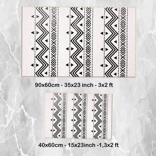 Black White Aztec Tribal Boho Geometric Bathroom Rug, Non Slip Quick Dry Bath Mat, Washable Soft Modern Toilet Mat