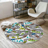 Round City Road Kids Play Mat|Car Road Nursery Rug|Traffic Activity Rug|Anti-Slip Toddler Rug|Washable Playroom Carpet with pillow case gift