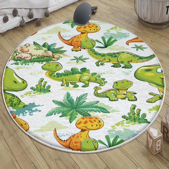 Round Dinosaurs Themed Nursery Room Rug, Washable Non-Slip Jurassic Rug Gift For Kids, Baby Room Gift, Kids Room Decor with pillow case gift