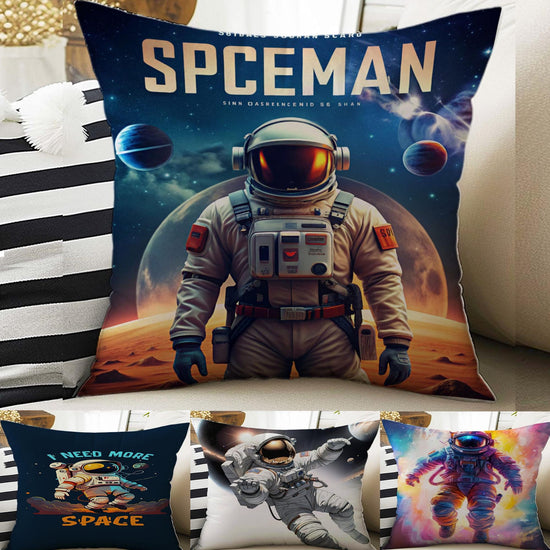 Cute Astronaut Pillow Covers for Kids Room & Playroom Decor, Bold Nursery Cushion Covers, Decorative Space Man Themed Throw Pillowcases