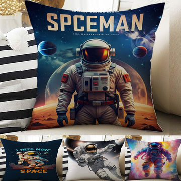 Cute Astronaut Pillow Covers for Kids Room & Playroom Decor, Bold Nursery Cushion Covers, Decorative Space Man Themed Throw Pillowcases
