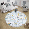 Round Road Construction Vehicles Kids Room Rug-Crane Bulldozer Excavator Mat-Heavy Equipment Playmat-Nursery Carpet with pillow case gift