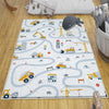 Round Road Construction Vehicles Kids Room Rug-Crane Bulldozer Excavator Mat-Heavy Equipment Playmat-Nursery Carpet with pillow case gift