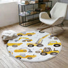 Round Road Construction Vehicles Kids Room Rug-Crane Bulldozer Excavator Mat-Heavy Equipment Playmat-Nursery Carpet with pillow case gift