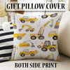 Round Road Construction Vehicles Kids Room Rug-Crane Bulldozer Excavator Mat-Heavy Equipment Playmat-Nursery Carpet with pillow case gift